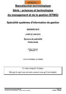 Sujet BAC STMG 2015 Systèmes d information de gestion