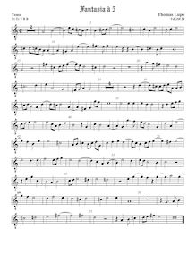 Partition ténor viole de gambe 1, octave aigu clef, fantaisies pour 5 violes de gambe par Thomas Lupo