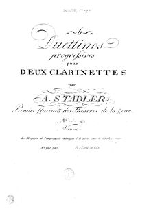 Partition clarinette 1 (monochrome), 6 Duettinos progressives pour Deux Clarinettes par Anton Stadler
