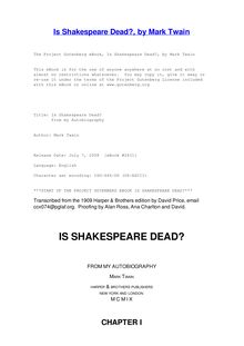 Is Shakespeare Dead? - From my autobiography.
