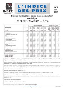 Lindice mensuel des prix en Martinique en mai 2009 : -0,3% 