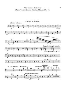 Partition timbales, Piano Concerto No.3, E♭ major, Tchaikovsky, Pyotr