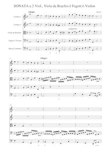 Partition complète, Sonata  pour 2 violons, viole de gambe da braccio et basson ou grande viole