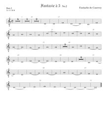 Partition viole de basse 1, octave aigu clef, fantaisies pour 5 violes de gambe