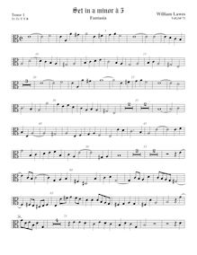 Partition ténor viole de gambe 1, alto clef, Airs et Fantasia pour 5 violes de gambe par William Lawes