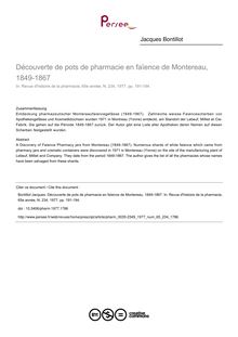 Découverte de pots de pharmacie en faïence de Montereau, 1849-1867 - article ; n°234 ; vol.65, pg 191-194