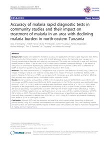 Accuracy of malaria rapid diagnostic tests in community studies and their impact on treatment of malaria in an area with declining malaria burden in north-eastern Tanzania