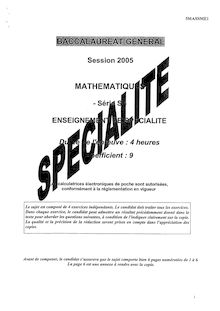 Sujet du bac S 2005: Mathématique Spécialité