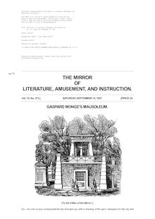The Mirror of Literature, Amusement, and Instruction - Volume 10, No. 273, September 15, 1827