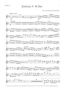 Partition violons I, corde Symphony No.5 en B♭ major, Sinfonia V