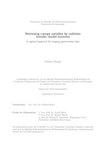Retrieving canopy variables by radiative transfer model inversion [Elektronische Ressource] : a regional approach for imaging spectrometer data / Wouter Dorigo