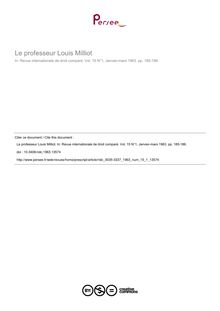 Le professeur Louis Milliot - article ; n°1 ; vol.15, pg 185-186