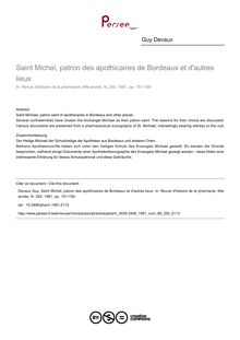 Saint Michel, patron des apothicaires de Bordeaux et d autres lieux - article ; n°250 ; vol.69, pg 151-159
