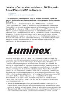Luminex Corporation celebra su 10 Simposio Anual Planet xMAP en Mónaco