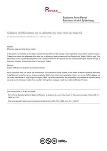 Salaire d efficience et dualisme du marché du travail - article ; n°1 ; vol.40, pg 5-20