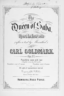 Partition complète, Die Königin von Saba, Oper in vier Akten, Goldmark, Carl