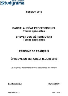 Sujet BAC PRO français 2016 