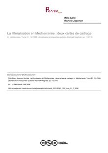 La littoralisation en Méditerranée : deux cartes de cadrage - article ; n°1 ; vol.91, pg 112-116