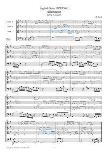Partition viole de basse, anglais  No.1, BWV 806, A major, Bach, Johann Sebastian