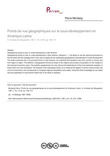 Points de vue géographiques sur le sous-développement en Amérique Latine - article ; n°418 ; vol.76, pg 704-713