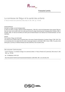 La comtesse de Ségur et la santé des enfants - article ; n°250 ; vol.69, pg 179-185