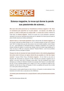 Science magazine, la revue qui donne la parole aux passionnés de science...