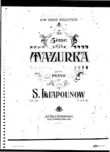 Partition complète, Mazurka No.5, Op.21, Lyapunov, Sergey