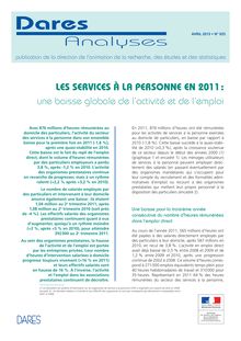 Publication DARES : Les services à La personne en 2011 - Avril 2013