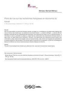Point de vue sur les recherches françaises en économie du travail - article ; n°1 ; vol.29, pg 120-140