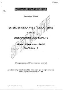 Baccalaureat 2006 sciences de la vie et de la terre (svt) specialite scientifique pondichery