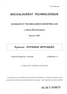 Physique Appliquée 2007 S.T.I (Génie Electronique) Baccalauréat technologique