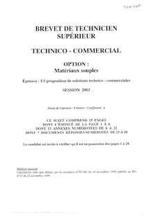 Proposition de solutions technico - commerciales 2003 Matérieux souples BTS Technico-commercial