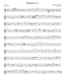 Partition ténor viole de gambe 2, octave aigu clef, fantaisies pour 5 violes de gambe par Thomas Lupo