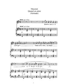 Partition complète (D Major: haut voix et piano), Quand on aime