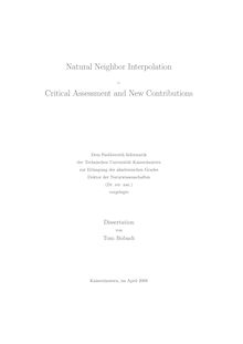 Natural neighbor interpolation [Elektronische Ressource] : critical assessment and new contributions  / von Tom Bobach