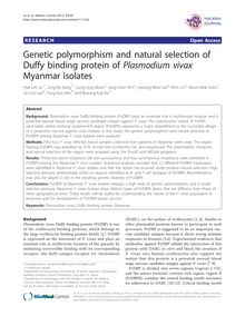 Genetic polymorphism and natural selection of Duffy binding protein of Plasmodium vivaxMyanmar isolates