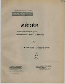 Partition couverture couleur, Médée, Indy, Vincent d 