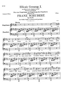 Partition complète, Ellens Gesang (I), D.837 (Op.52 No.1), Ellen’s Song (I) par Franz Schubert