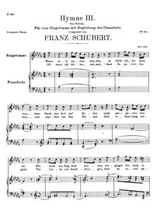 Partition de piano, Hymne III, D.661, Hymn III, Schubert, Franz