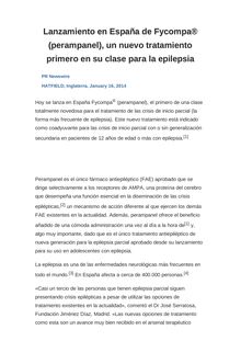 Lanzamiento en España de Fycompa® (perampanel), un nuevo tratamiento primero en su clase para la epilepsia