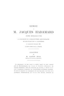 Jacques HADAMARD décembre octobre par Gaston Julia Louis de Broglie Arnaud Denjoy cinquantenaire de son élection l Académie et notice de Maurice Fréchet