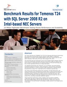 Benchmark Results for Temenos T24 with SQL Server 2008 R2 on intel base processor