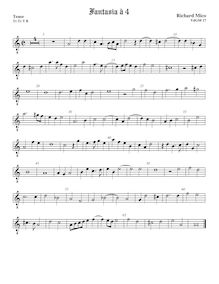 Partition ténor viole de gambe, octave aigu clef, fantaisies pour 4 violes de gambe par Richard Mico