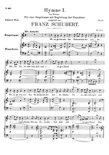 Partition voix + partition de piano, Hymne I, D.659, Hymn I, Schubert, Franz
