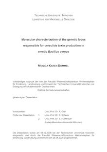 Molecular characterization of the genetic locus responsible for cereulide toxin production in emetic Bacillus cereus [Elektronische Ressource] / Monica Karen Dommel