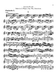 Partition clarinette 1, 2 (A, B♭), American, A major, Dvořák, Antonín