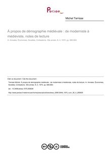 À propos de démographie médiévale : de moderniste à médiéviste, notes de lecture - article ; n°4 ; vol.30, pg 680-683
