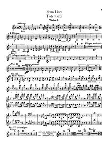 Partition violons I, II, Totentanz, Paraphrase über Dies Irae, Liszt, Franz