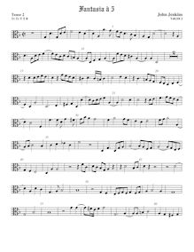 Partition ténor viole de gambe 2, alto clef, fantaisies pour 5 violes de gambe par John Jenkins par John Jenkins