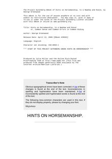 Hints on Horsemanship, to a Nephew and Niece - or, Common Sense and Common Errors in Common Riding